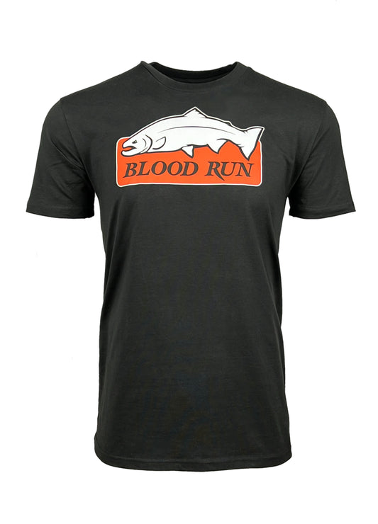 Men's Black Steelhead Blood Run Fishing Logo Tee