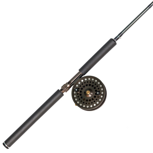 Blood Run 12 gauge Centerpin Rod and Reel Combo with carbon fiber handle butt section matched with the Halcyon 5.25" centerpin reel.