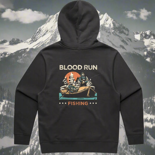 Men's Coal Black Heavyweight Steelhead Fishing Hoodie Blood Run Drifter