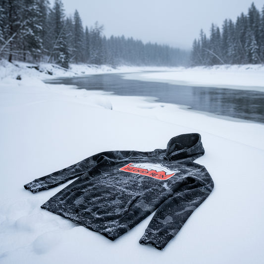 Black camouflage hoodie with 'Blood Run' logo on a white background