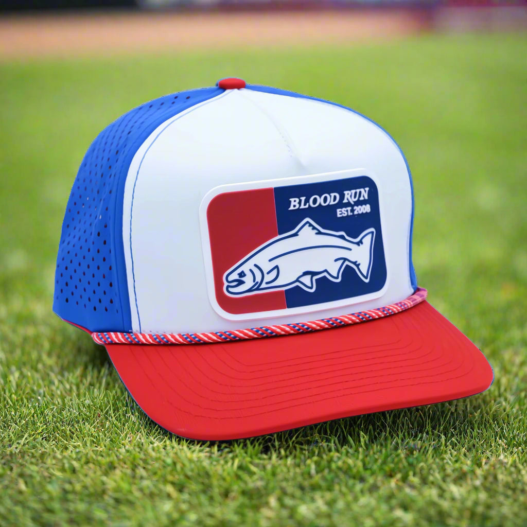 5 Panel Pinch Front Strike Zone Blood Run Fishing Major League Baseball Cap